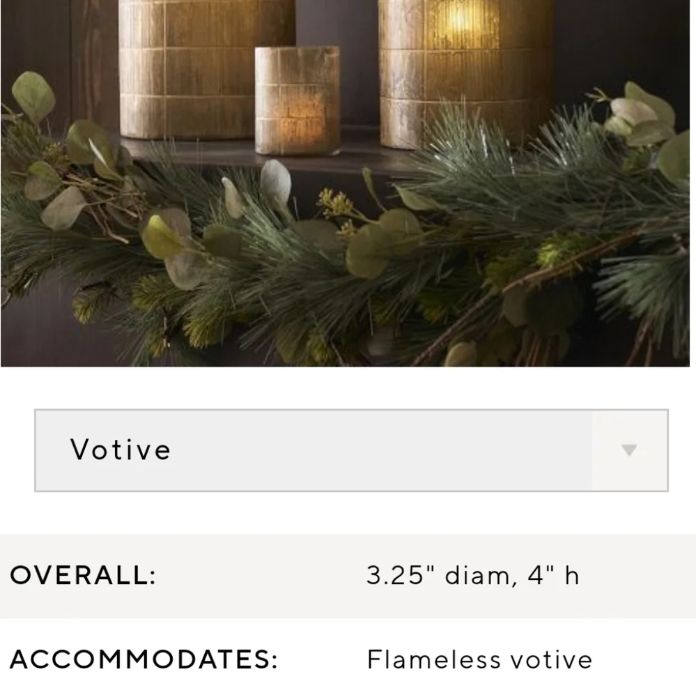 2 New Pottery Barn gold votive candle holders Linen textured & Brie copp…
